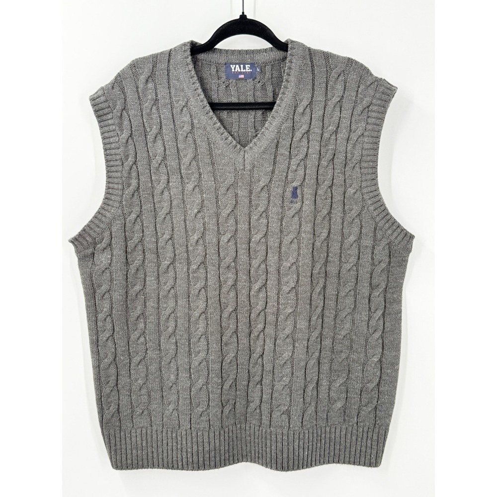 Yale University Cable Knit Sweater Vest L Bulldog Preppy Academia Handsome Dan
